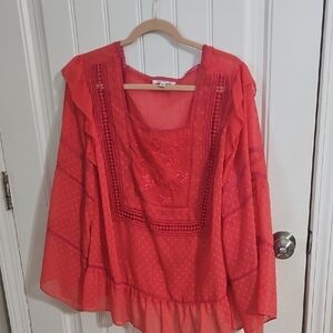 Nanette Lepore Coral Embroidered Blouse